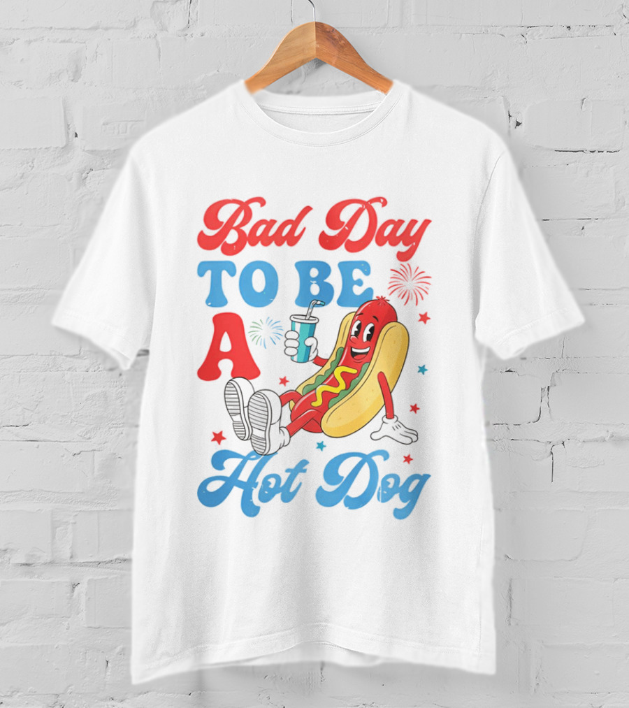 Bad Day To Be A Hot Dog Cool Cartoon Character With Drink T-Shirt