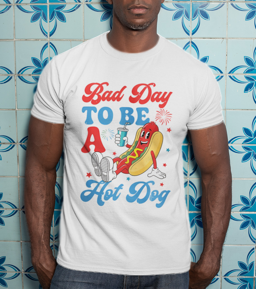 Bad Day To Be A Hot Dog Cool Cartoon Character With Drink T-Shirt