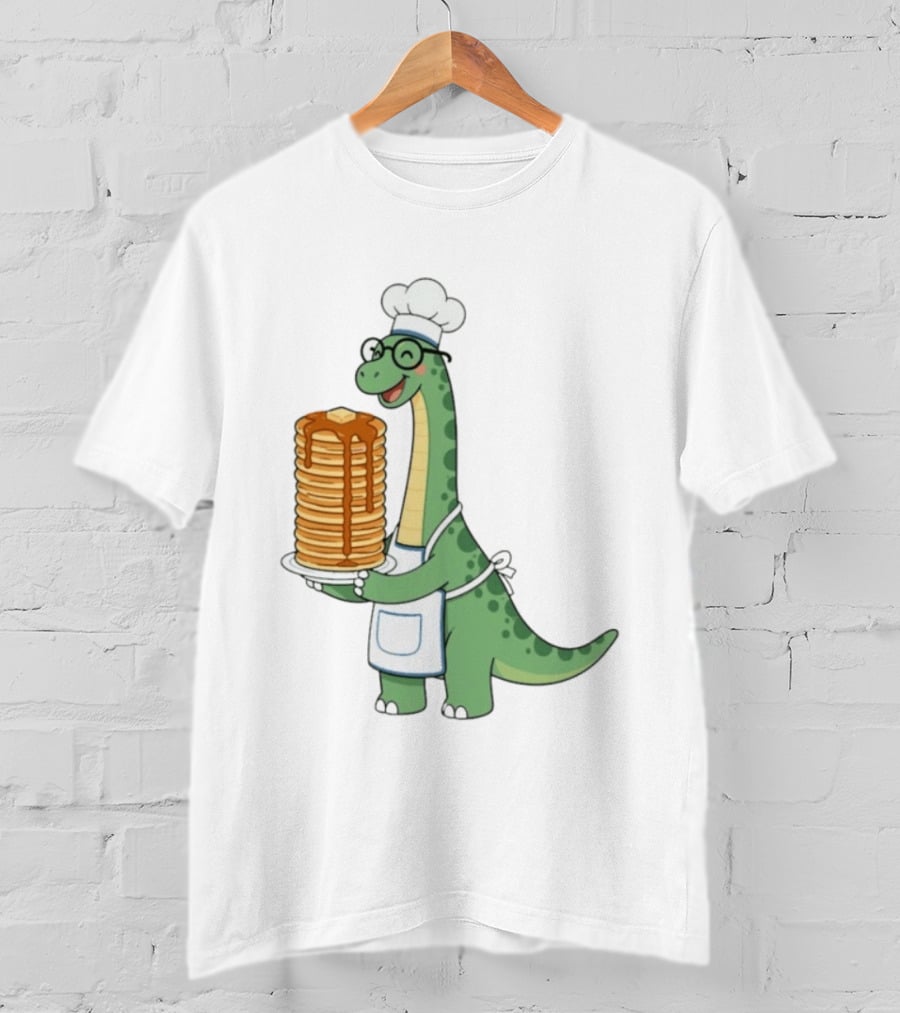 Chef Dinosaur With Towering Pancakes And A Smile T-Shirt