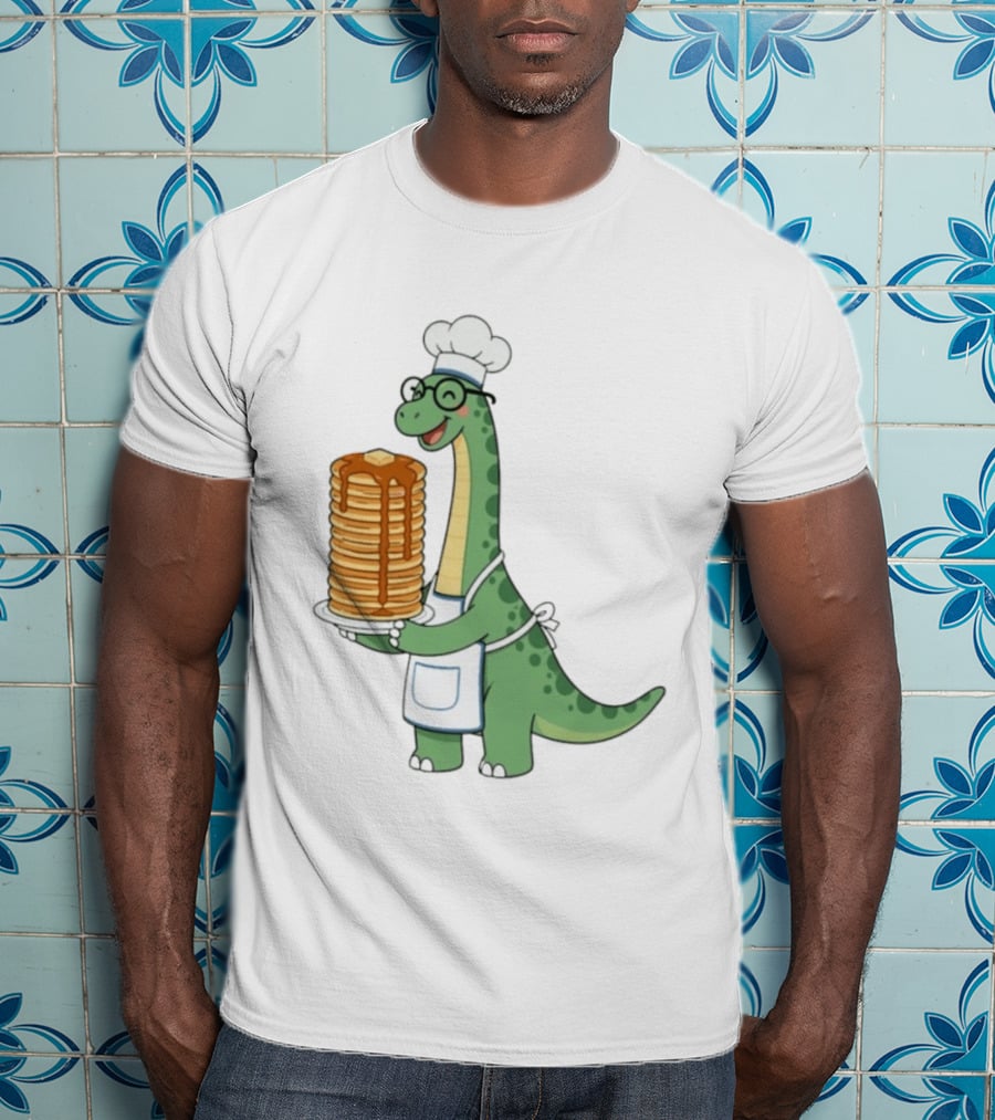 Chef Dinosaur With Towering Pancakes And A Smile T-Shirt