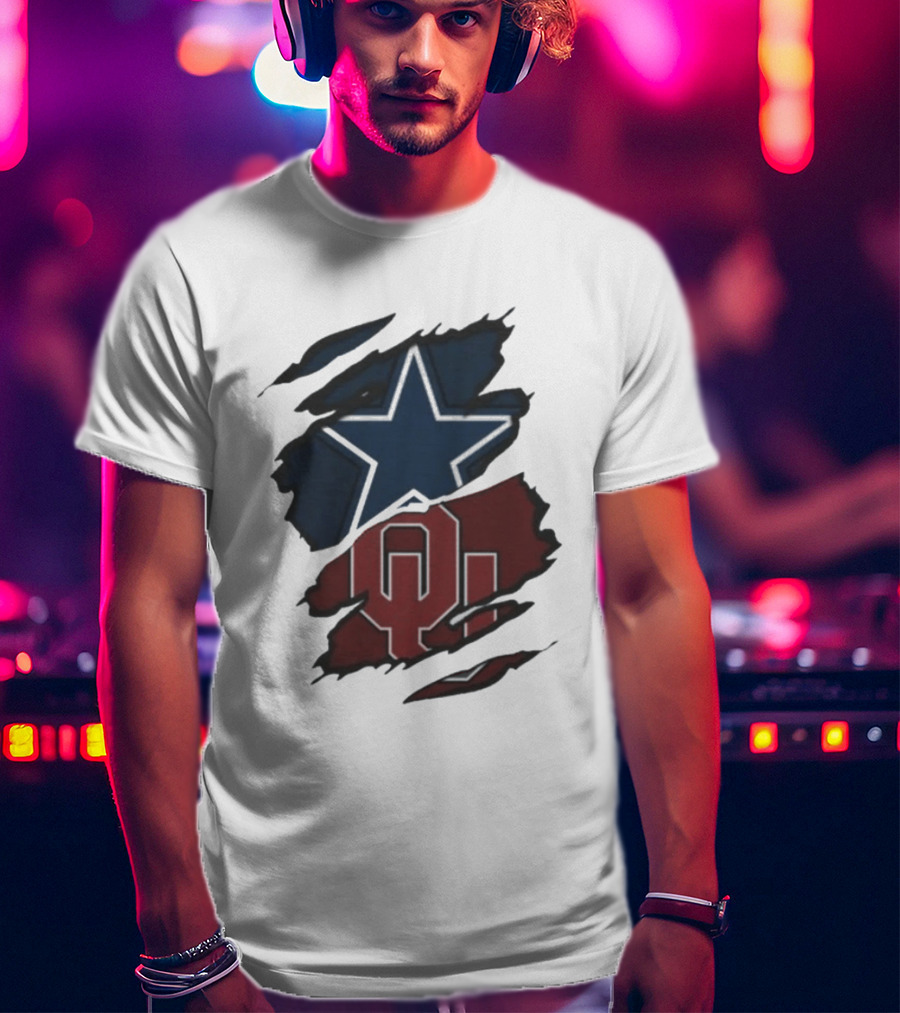 Dallas Cowboys Oklahoma Sooners NCAA Sports Ripped Star OU T-Shirt
