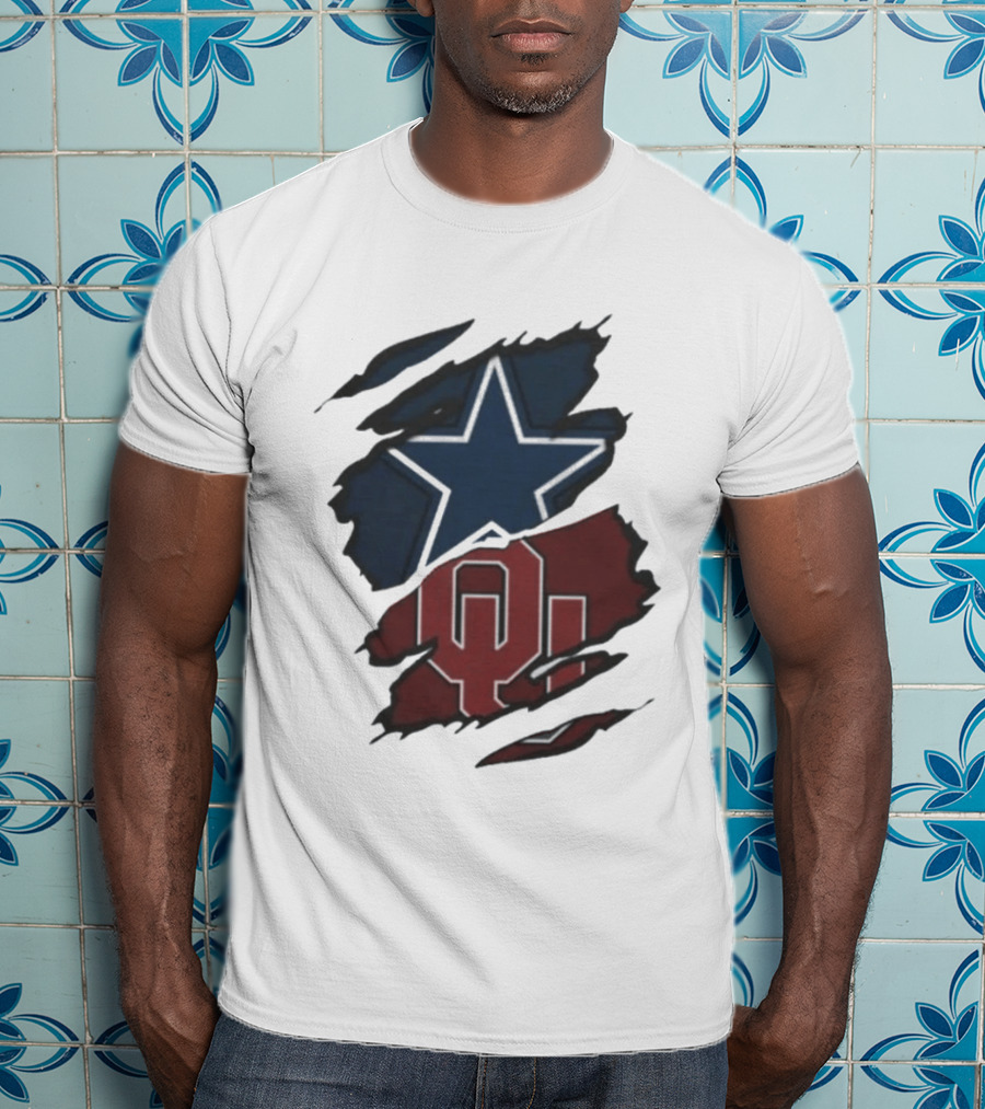 Dallas Cowboys Oklahoma Sooners NCAA Sports Ripped Star OU T-Shirt