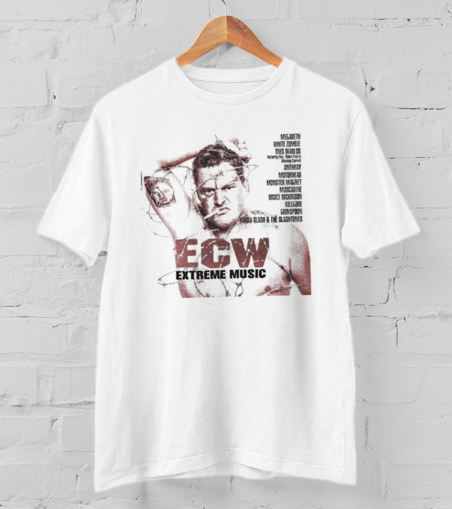 ECW Extreme Music Wrestler Barbwire Megadeth Anthrax T-Shirt