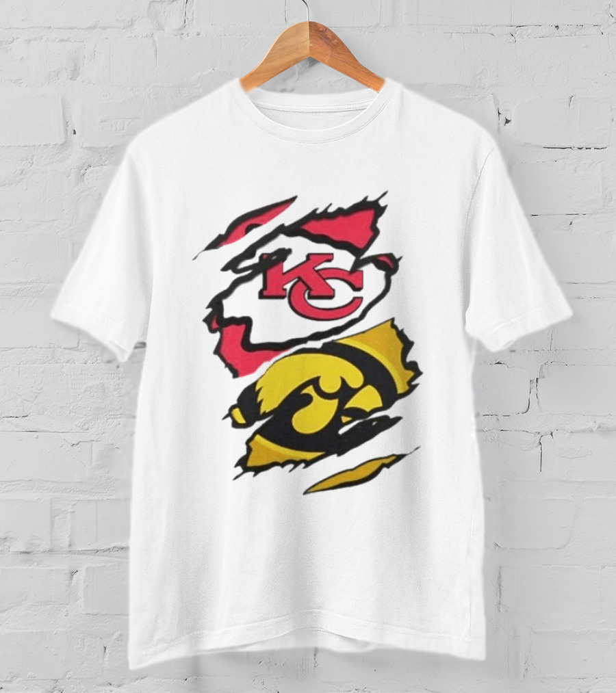 Kansas City Chiefs Iowa Hawkeyes Torn Paper KC Hawkeye Logo Mix T-Shirt