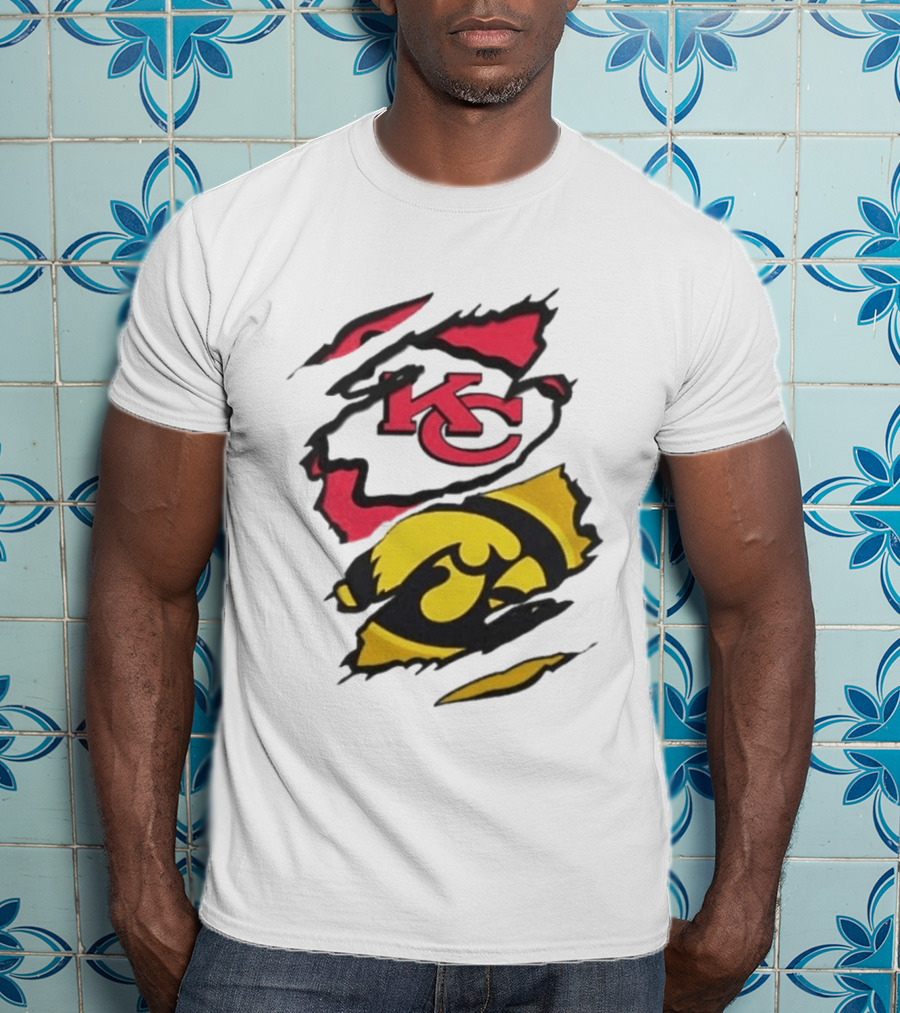 Kansas City Chiefs Iowa Hawkeyes Torn Paper KC Hawkeye Logo Mix T-Shirt