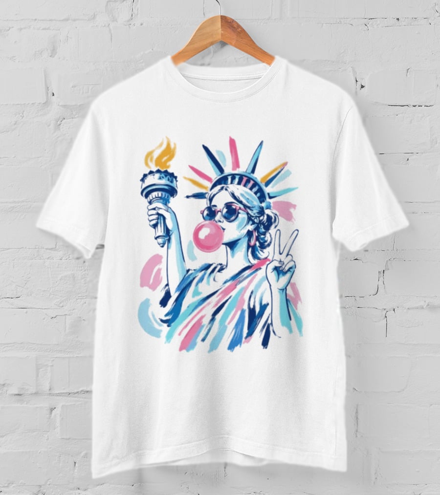 Statue Of Liberty Bubblegum Peace Sign USA Landmark T-Shirt