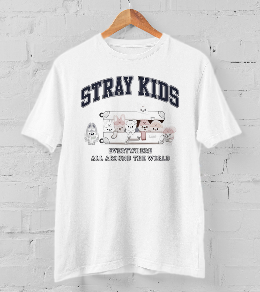 Stray Kids Everywhere All Around The World Colorful Cartoon Characters T-Shirt
