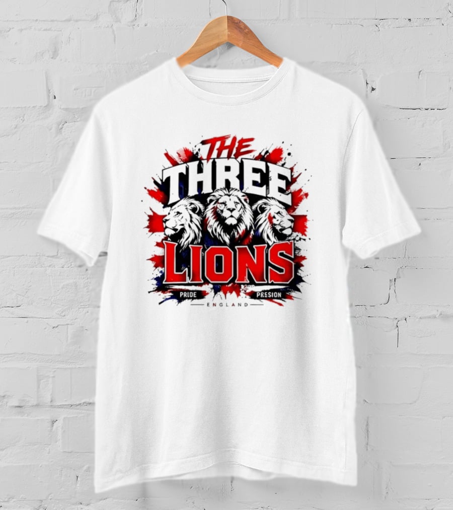The Three Lions England Pride Red Blue Black Splatter T-Shirt