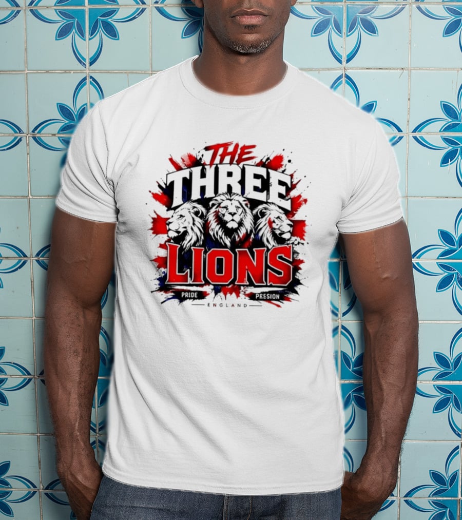 The Three Lions England Pride Red Blue Black Splatter T-Shirt