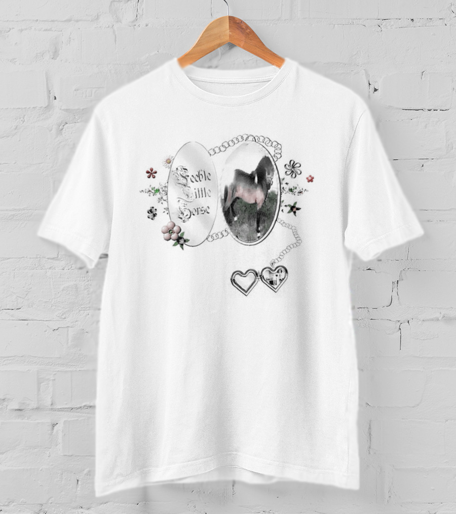 Feeble Little Horse Locket With Heart Photo Charm And Floral Details T-Shirt