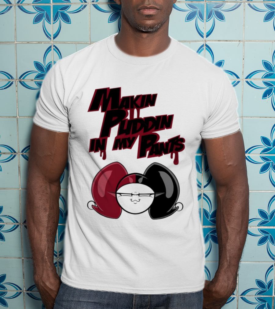 Makin' Puddin' In My Pants Harley Quinn Cartoon Red And Black Pigtails T-Shirt