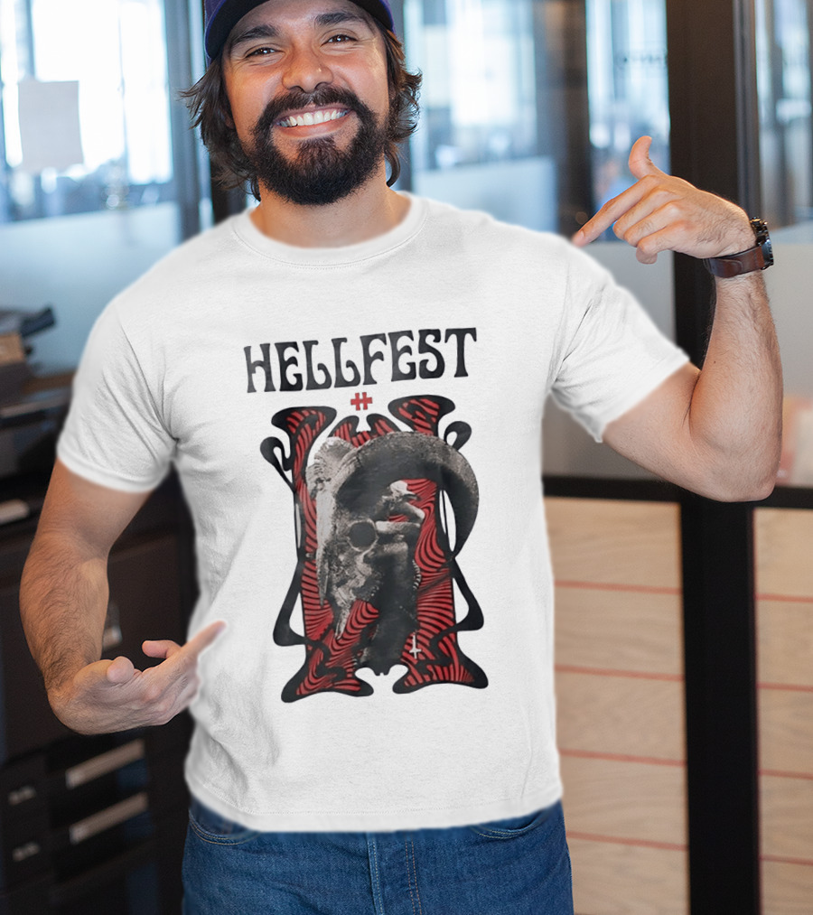Hellfest Goat Skull Cross Inverted Crux Occult Heavy Metal Festival T-Shirt