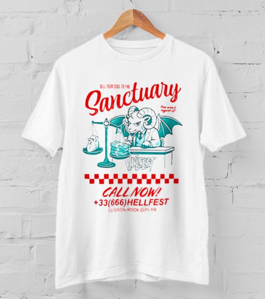 Hellfest Sanctuary Sell Your Soul Gargoyle Call Now 33 666 T-Shirt
