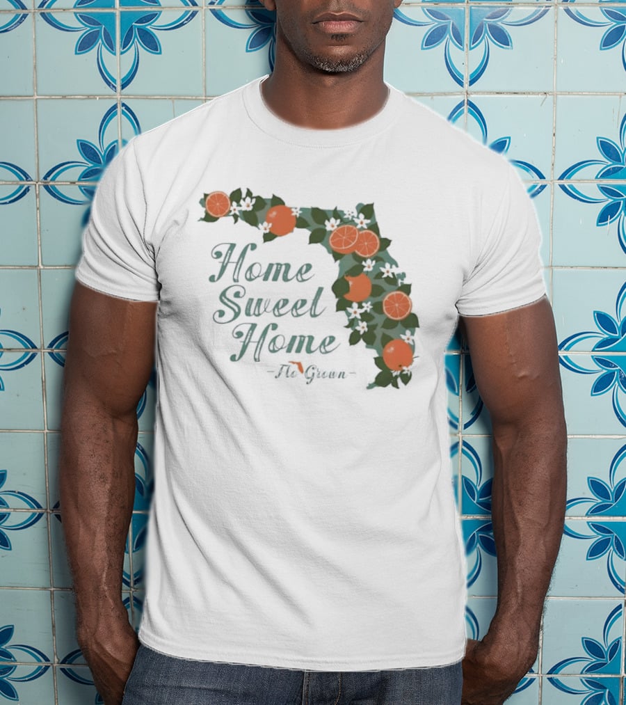 Home Sweet Home Florida Orange Blossom Flo Grown State Map Floral T-Shirt