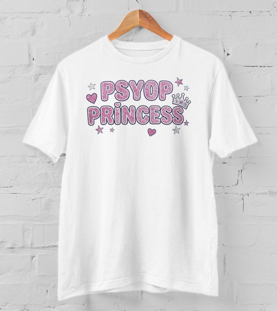 Psyop Princess Y2K Aesthetic Pink Glitter Star Heart Crown T-Shirt
