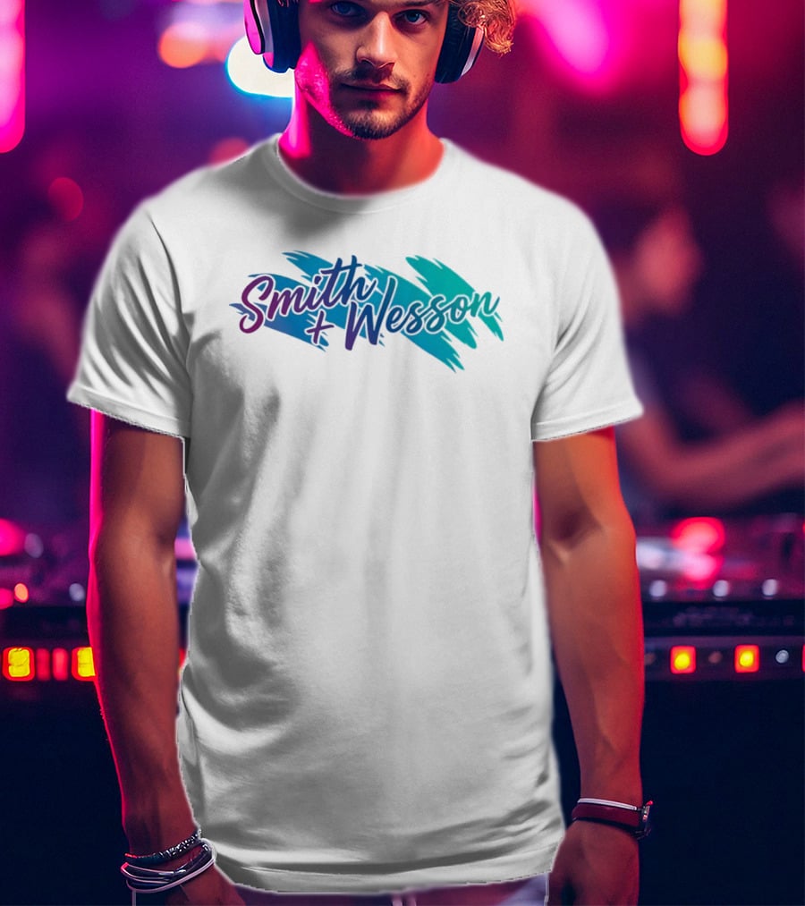 Smith And Wesson 90s Teal Purple Paint Brush Strokes T-Shirt