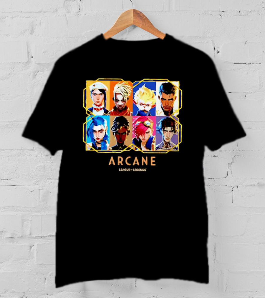 Arcane League Of Legends Jinx Vi Piltover Zaun Hextech Characters Gold Frame 2026 T-Shirt