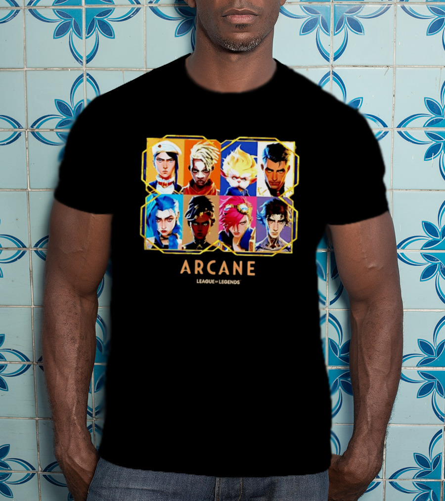 Arcane League Of Legends Jinx Vi Piltover Zaun Hextech Characters Gold Frame 2026 T-Shirt