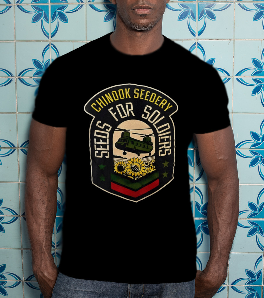 Chinook Seedery Seeds For Soldiers Military Sunflower Helicopter T-Shirt