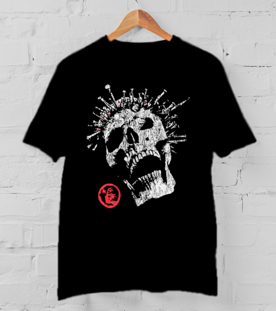 Screaming Skull Punk Spikes Flaming Face Unleashed Fury 2026 Collection Distressed T-Shirt