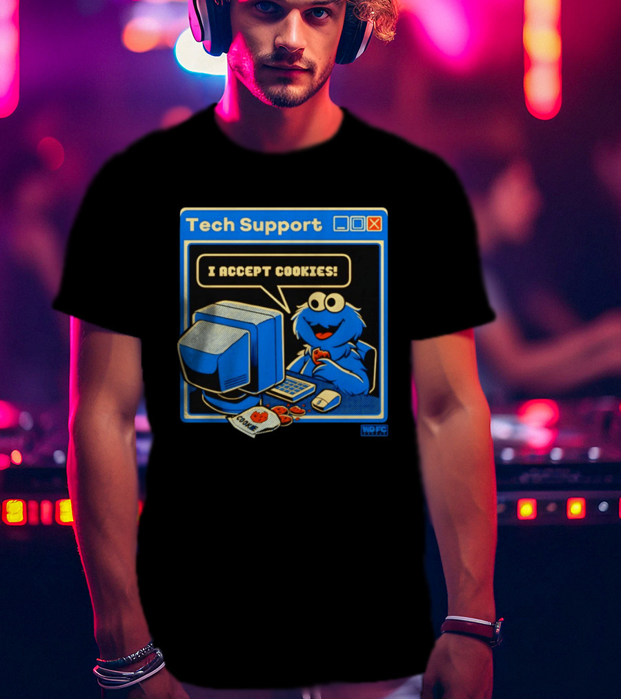 Tech Support I Accept Cookies Cookie Monster Computer Humor T-Shirt