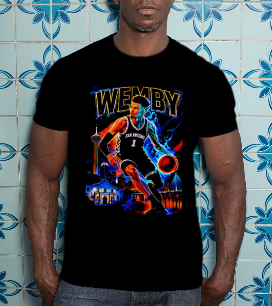 Wemby San Antonio Spurs Basketball Player Half Alien City Skyline T-Shirt