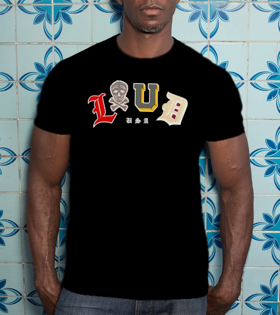 LUD USA Skull Varsity Patches L U D T-Shirt