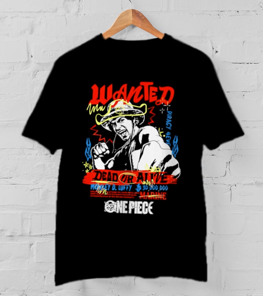 One Piece Monkey D. Luffy Wanted Dead Or Alive 30 Million Berries Bounty Straw Hat Pirate 2026 T-Shirt