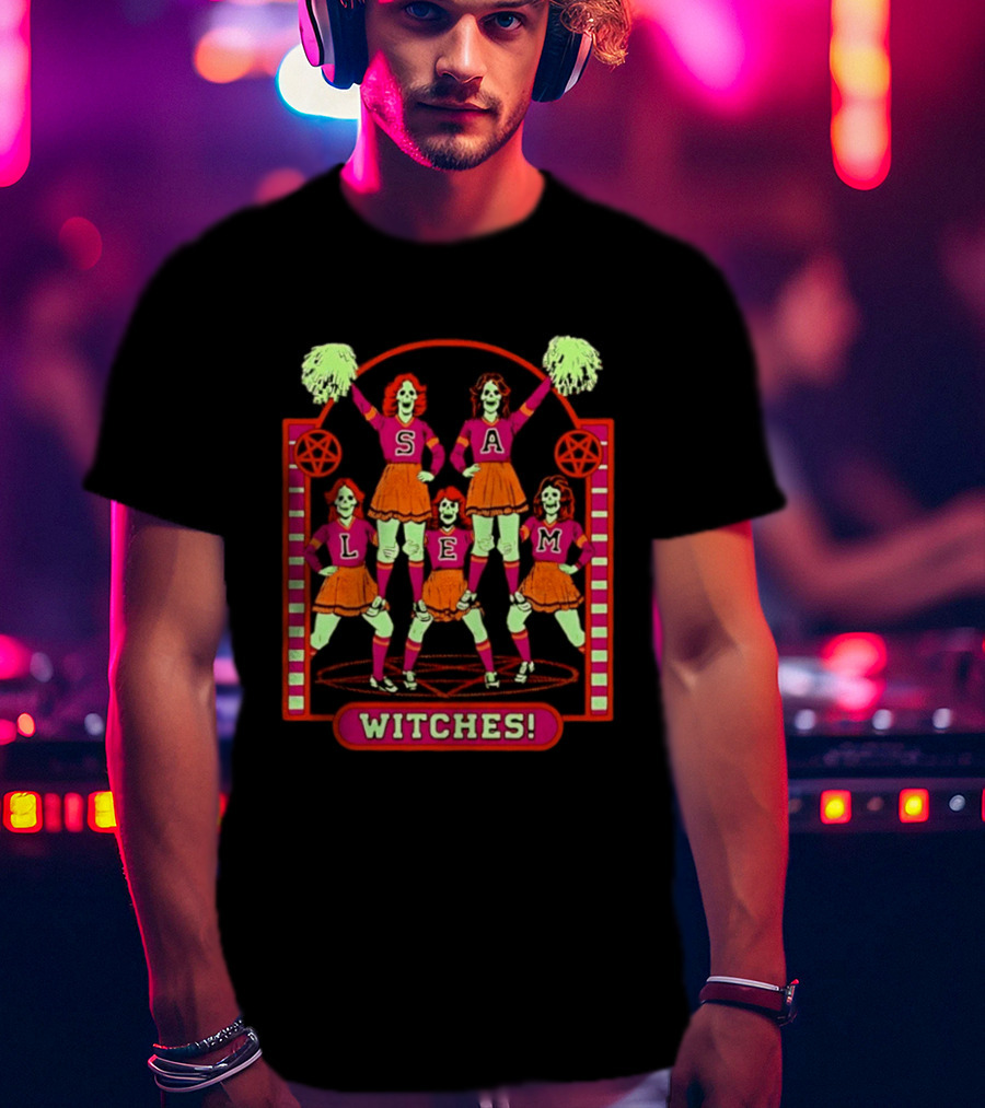 Salem Witches Cheerleader Skeletons Pentagram Halloween 2026 T-Shirt
