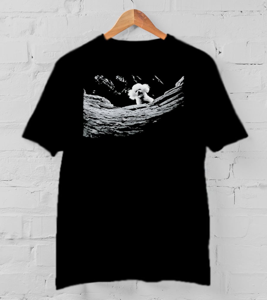 Nature Inspired Fluffy Dog Peeking In Artistic Brush Strokes T-Shirt
