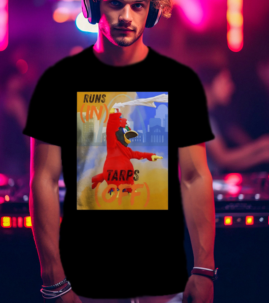 Fredbird Runs In Tarps Off St. Louis Skyline T-Shirt