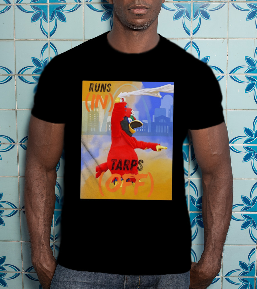 Fredbird Runs In Tarps Off St. Louis Skyline T-Shirt