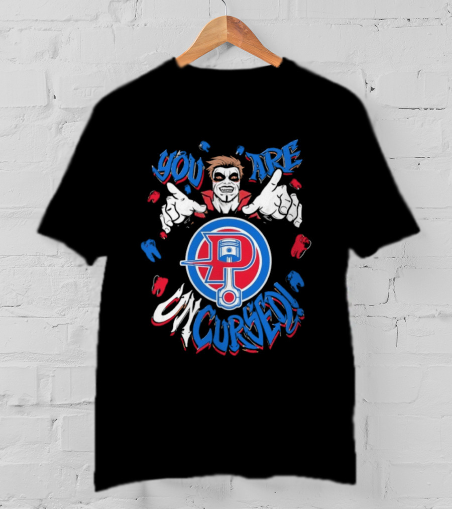 Danhausen X Detroit Pistons You Are Uncursed WWE Collaboration Blue Red White T-Shirt