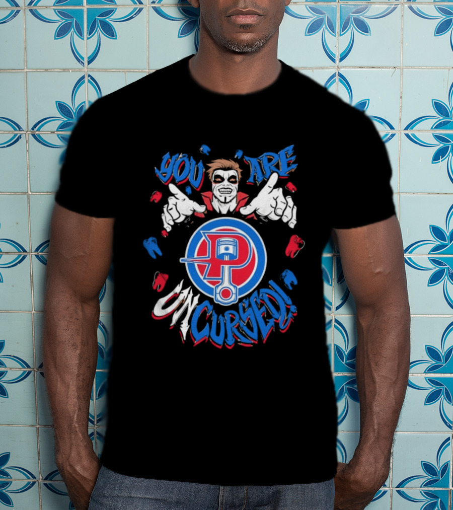 Danhausen X Detroit Pistons You Are Uncursed WWE Collaboration Blue Red White T-Shirt