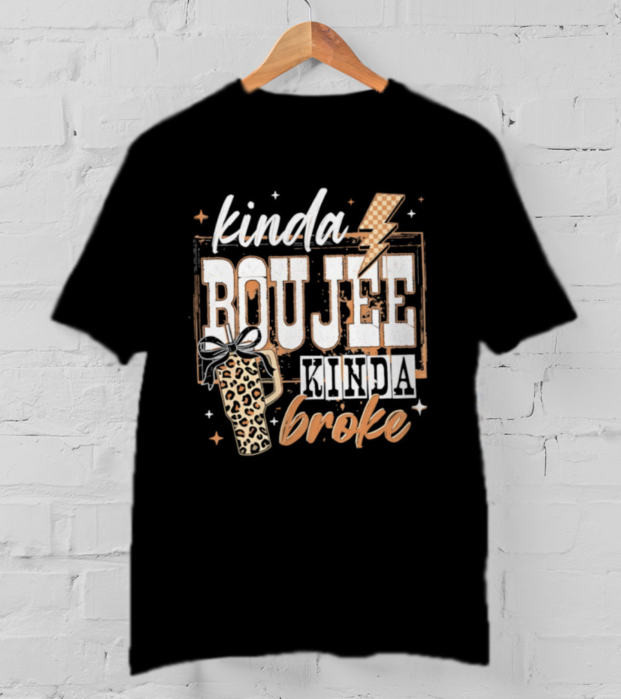 Kinda Boujee Kinda Broke Leopard Print Lightning Bolt T-Shirt