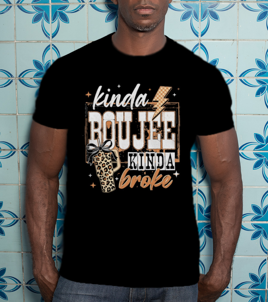 Kinda Boujee Kinda Broke Leopard Print Lightning Bolt T-Shirt