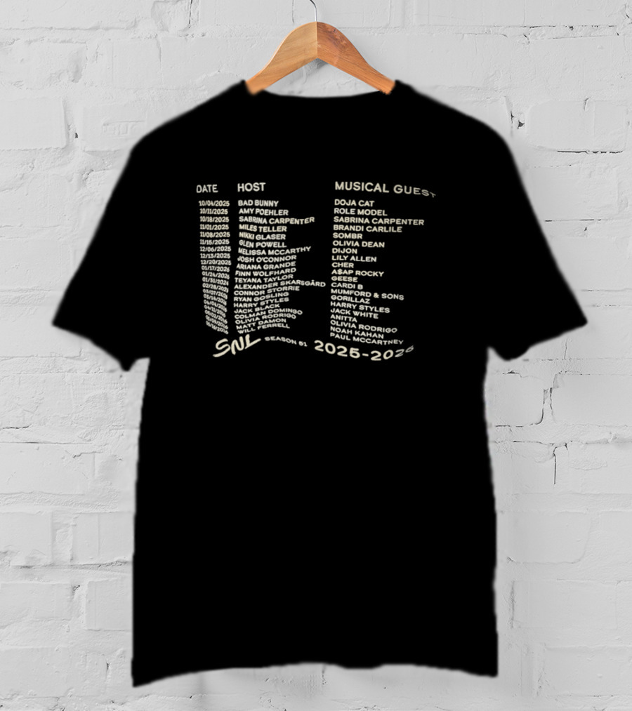 SNL Season 51 2025 2026 Fictional Hosts Musical Guests Lineup T-Shirt