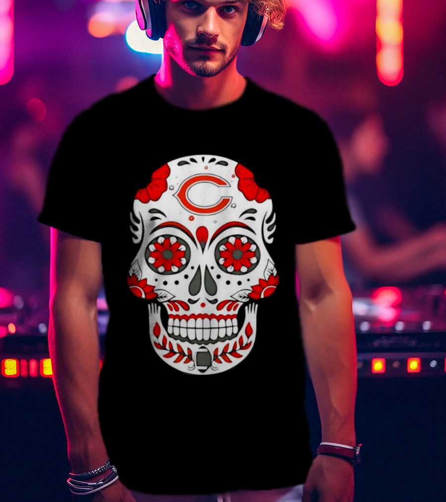Chicago Bears Dia De Los Muertos Sugar Skull C T-Shirt