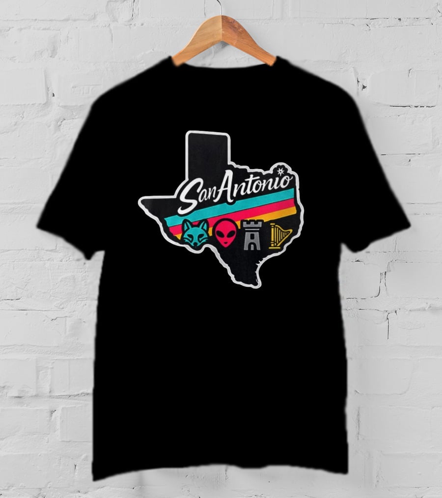 San Antonio Texas Fox Alien Castle Harp Spurs T-Shirt
