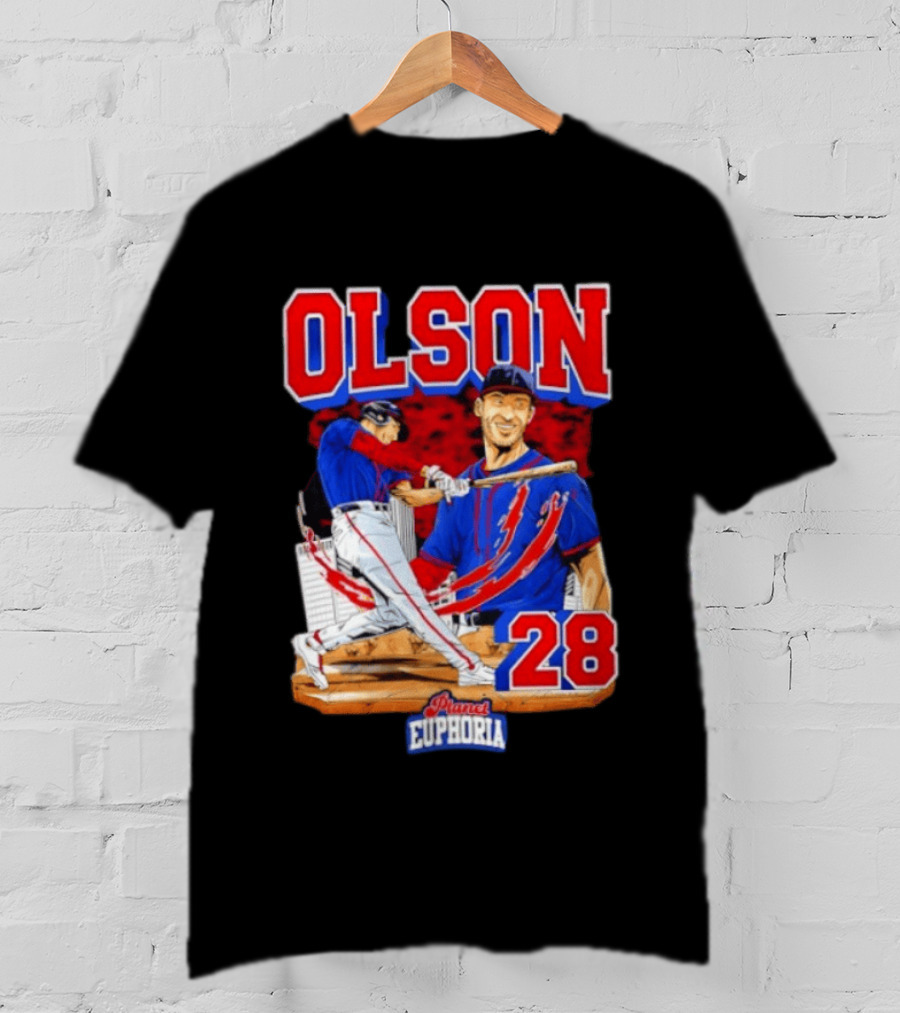 Matt Olson 28 Planet Euphoria Braves Baseball Comic Swing T-Shirt