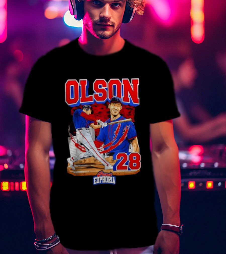 Matt Olson 28 Planet Euphoria Braves Baseball Comic Swing T-Shirt