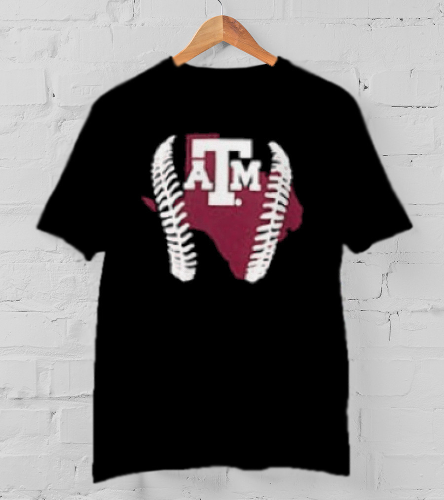 Texas A&M Aggies 2026 Baseball Icon With State Silhouette And Stitching T-Shirt