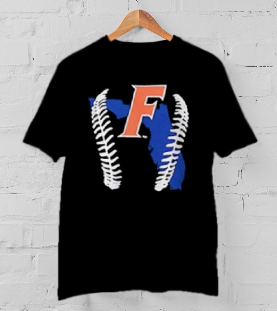 Florida Gators 2026 F Baseball Graphic With State Outline And Stitches T-Shirt