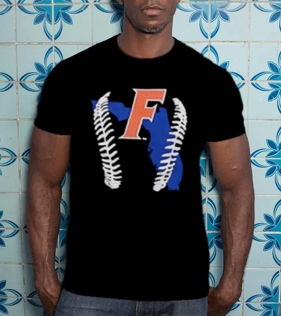 Florida Gators 2026 F Baseball Graphic With State Outline And Stitches T-Shirt