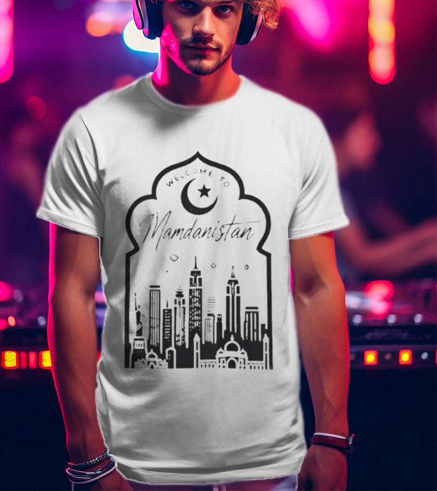 Welcome To Mamdanistan 2026 Back Skyline Crescent Star T-Shirt