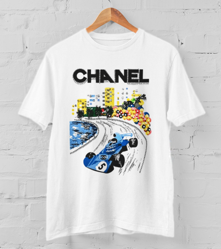 CHANEL F1 Formula Racing Car Retro Cityscape T-Shirt