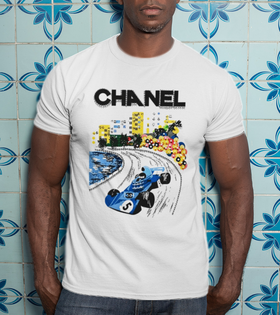 CHANEL F1 Formula Racing Car Retro Cityscape T-Shirt