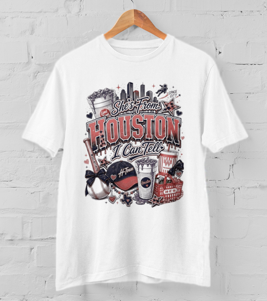 She's From Houston I Can Tell Astros Whataburger HEB Baseball Skyline T-Shirt