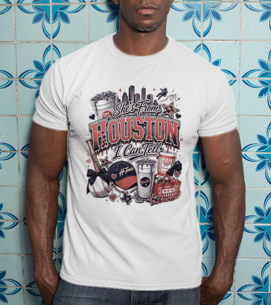 She's From Houston I Can Tell Astros Whataburger HEB Baseball Skyline T-Shirt