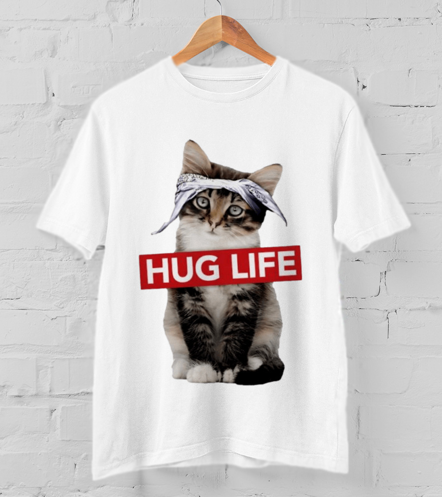 Hug Life Kitten Bandana Retro Funny Cat T-Shirt